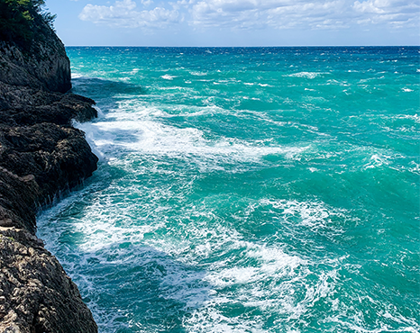 Waves crashing on Majorca's coast